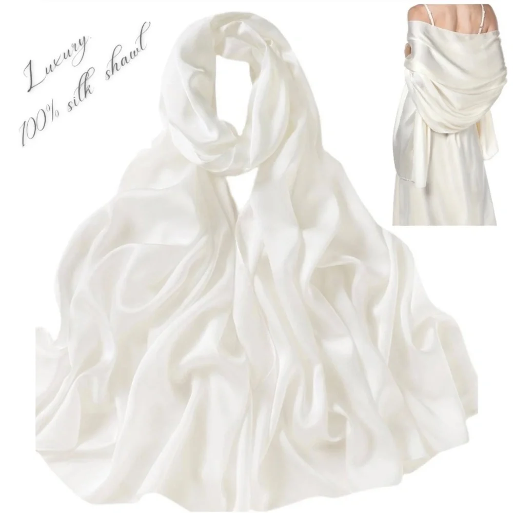 Large 100% SILK SATIN White Shawl Scarf Wrap Wedding Bridal Bridesmaid Cover up